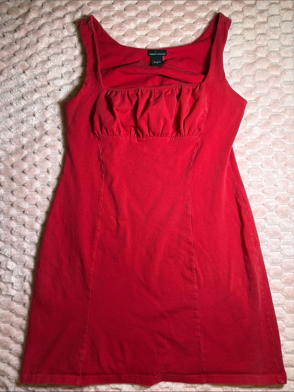 Y2K Moda International Red Square-Neck Dress